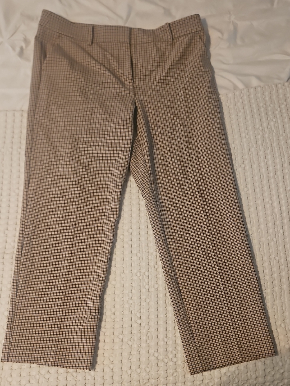 LOFT Tan and Black Plaid Straight Leg Pants
